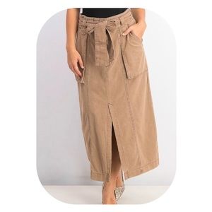 Free People Catching Feelings Linen Blend Slit Midi Skirt